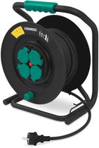 VONROC PRO Kabelhaspel 25m – IP44 – Neopreenkabel H07RN-F 3x1,5 mm² – 4 geaarde Schuko stopcontacten – 3000W (uitgerold)/1100W (opgerold) – Vaste kern – Thermische beveiliging
