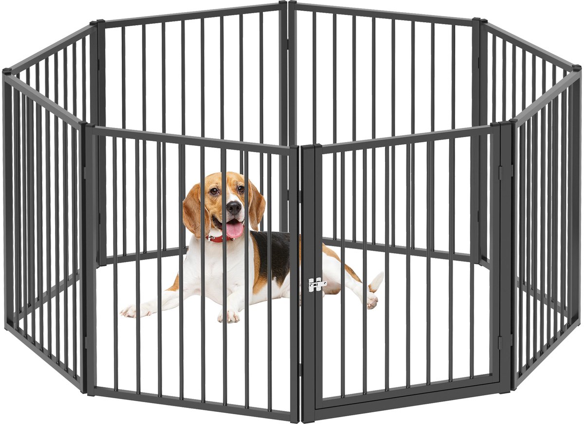 PawHut-Huisdierenspeelpen-Staal-240x120x76cm-Zwart