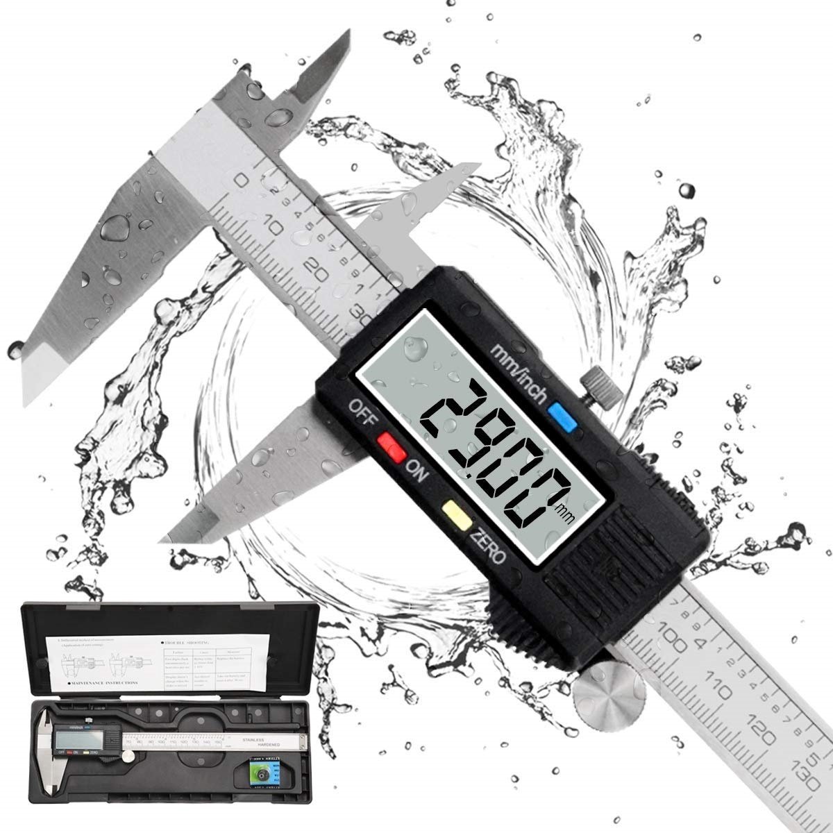 EXCITAT Schuifmaat - Digitale schuifmaat - Industriële thuismeting - 150 mm - Groot LCD-scherm van roestvrij staal - Nauwkeurigheid 0,01 mm - mm/inch-conversie - Spatwaterdicht