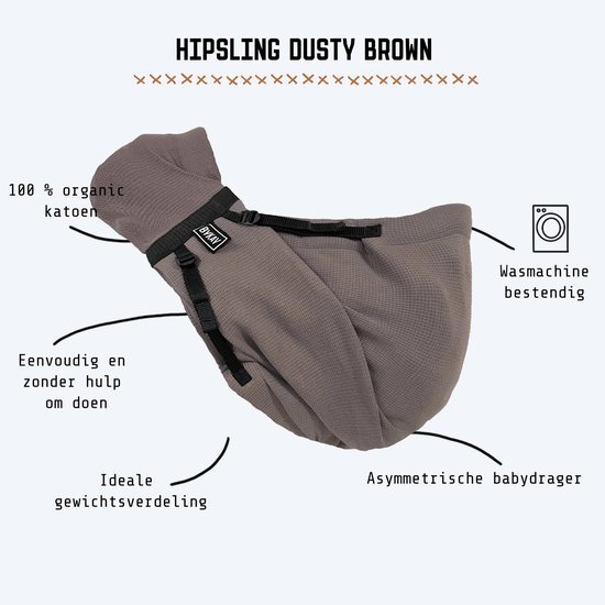 ByByKay Hipsling - baby draagzak heup - ergonomisch - tot 15kg - buik en heup - bruin - Dusty Brown
