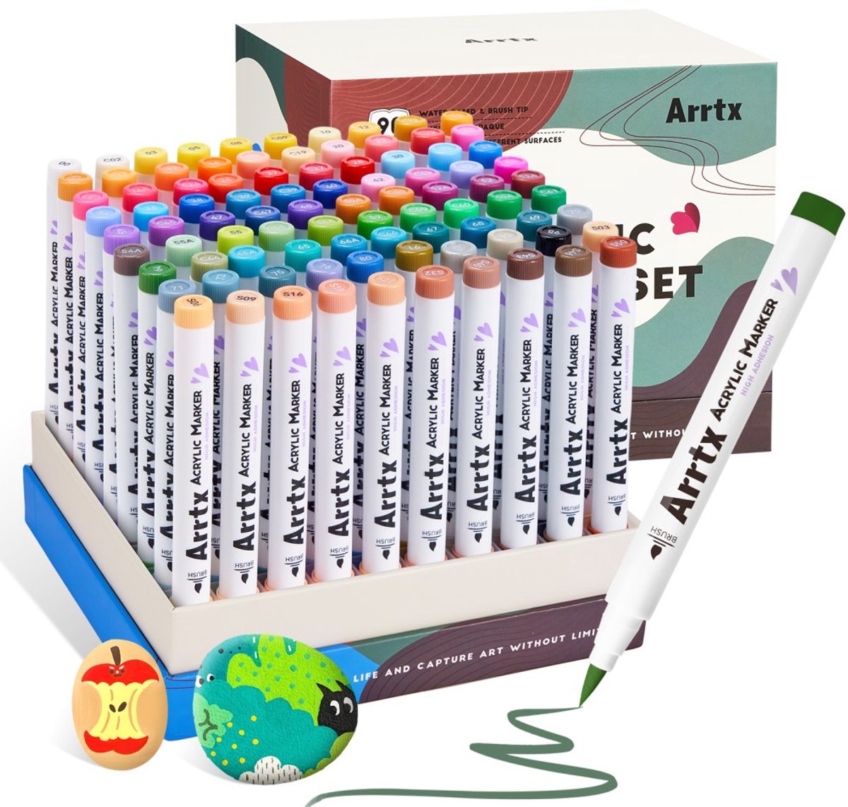 Marqueurs Peinture Acrylique Arrtx 30 Couleurs - Pointe Pinceau - Multisurfaces (Toile, Bois, Pierre...)