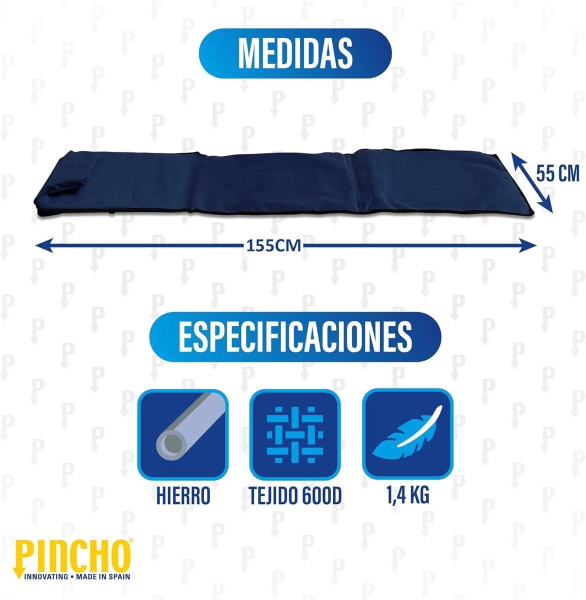 Pincho - Opvouwbaar Ligbed - Strandstoel - Strandmat Verstelbare Rugleuning 155 x 55 cm - Donker Blauw -Lichtgewicht en Draagbaar - Met opbergvak en Hoofdsteun -Camping - Tuin - Zwembad — cadeau in Sport & Outdoor - foto 7