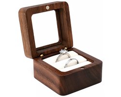Ringdoos van Hout - Huwelijk - Aanzoek - Sieradendoosje - Bruiloft - Oorbellen doosje - Luxe Ringdoosje - Walnoot hout - Sieradendoos - Ring Box - Juwelendoos - Wit