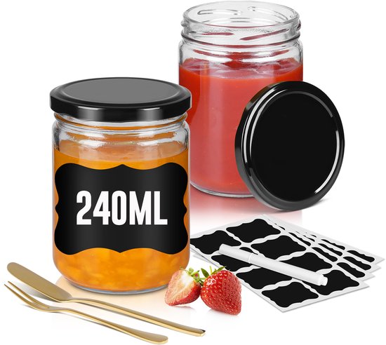 Mikken 6 210 Ml, Jampotten, Jampotten, Met Schroefdop In De Kleur Goud Incl Een Vulrechter Inmaakglas Glas Transparant 12 Stuks
