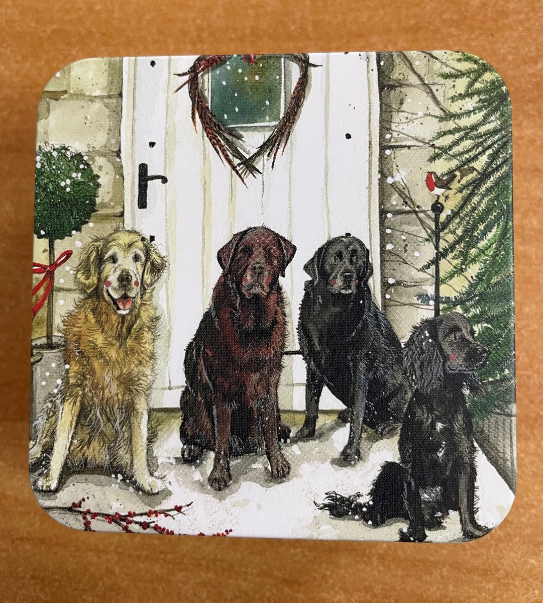 Alex Clark Square Tin Christmas Dogs ~ Vierkant opbergblikje honden kerst