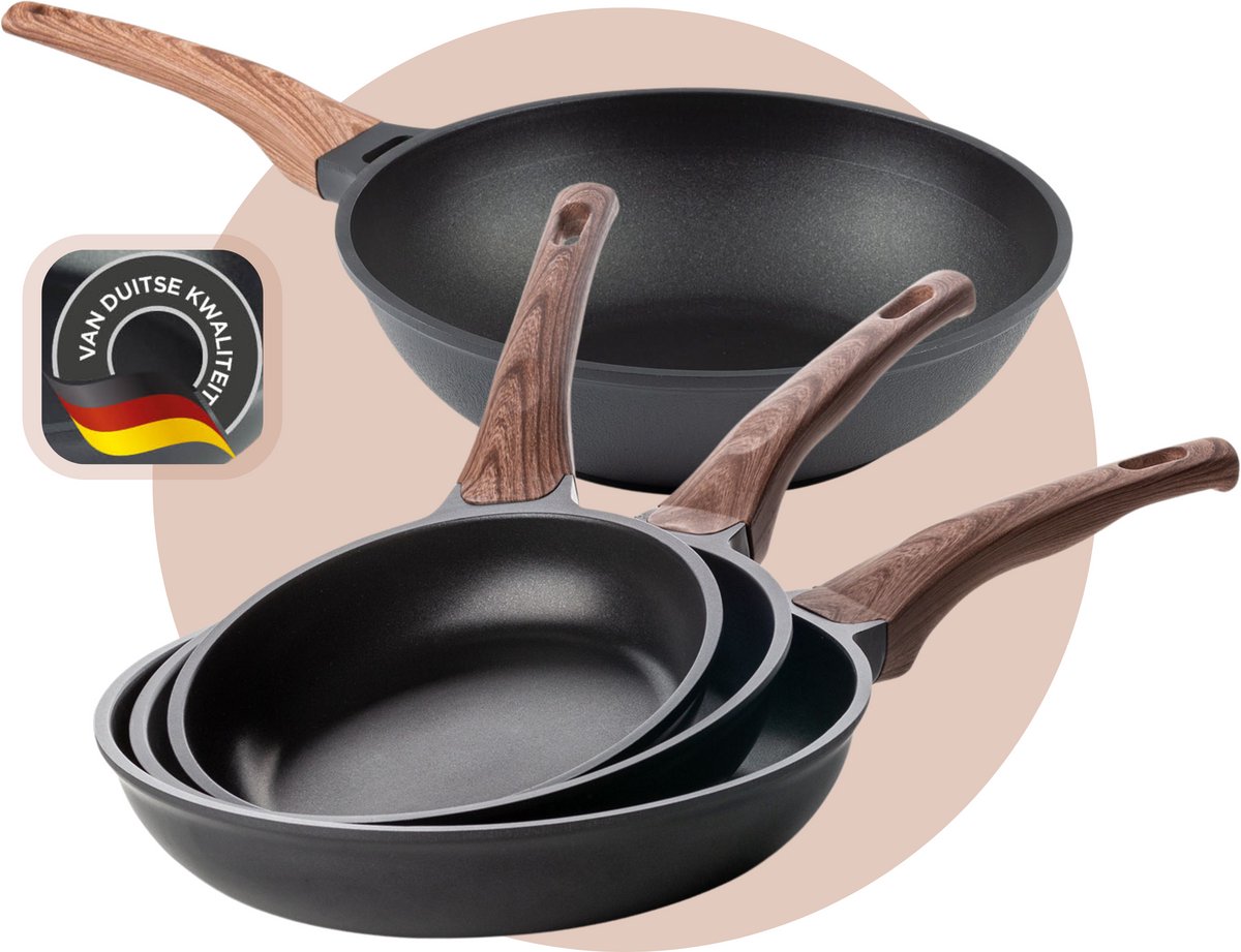 Rosmarino Black Line Koekenpannenset 20/24/28cm + wokpan 30cm