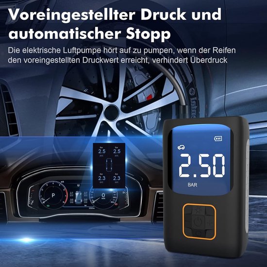 Fietspomp - fietspomp elektrisch - fietspompen - Elektrische luchtpomp - Elektrische fietsluchtpomp - Kleine compressor voor fietsen - met led-lampje - 150 PSI - voor fietsen, auto's, motoren en zwembaden — afbeelding 2