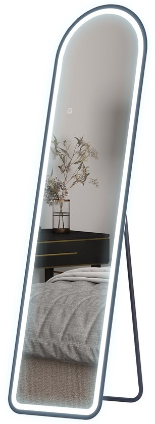 HOMCOM - Miroir pleine longueur - Glas trempé - Métal - Zwart