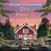 Houten huisje aan het water met een kano. Titel: Zee, rosé & avondrood.