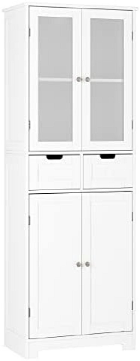 WNHB® Badkamerkast Wit met 4 Deuren en 2 Laden Hoge Opbergkast voor Badkamer Woonkamer of Keuken