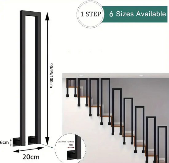 Trap, U-vormige Trapleuning voor Binnen, Bouwpakket, Leuning, Zwart (90 cm, Stijl 2