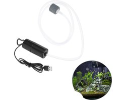 Aquariumzuurstofpomp - Stille beluchter voor aquariums - Draagbare USB - Met luchtsteen en siliconen slang - 1W zuurstof voor zoet- en zoutwateraquaria - Zwart