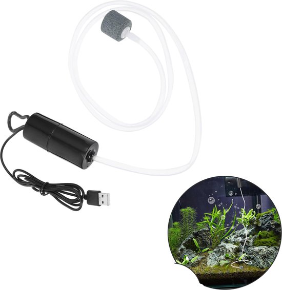 Foto: Aquariumzuurstofpomp stille beluchter voor aquariums draagbare usb met luchtsteen en siliconen slang 1w zuurstof voor zoet en zoutwateraquaria zwart