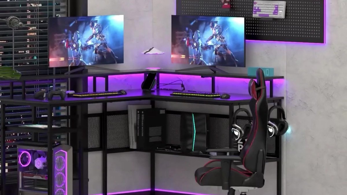 Mihtrov Gaming Bureau met LED Verlichting - L-Vormig Hoekbureau met Stopcontact - Stopcontact