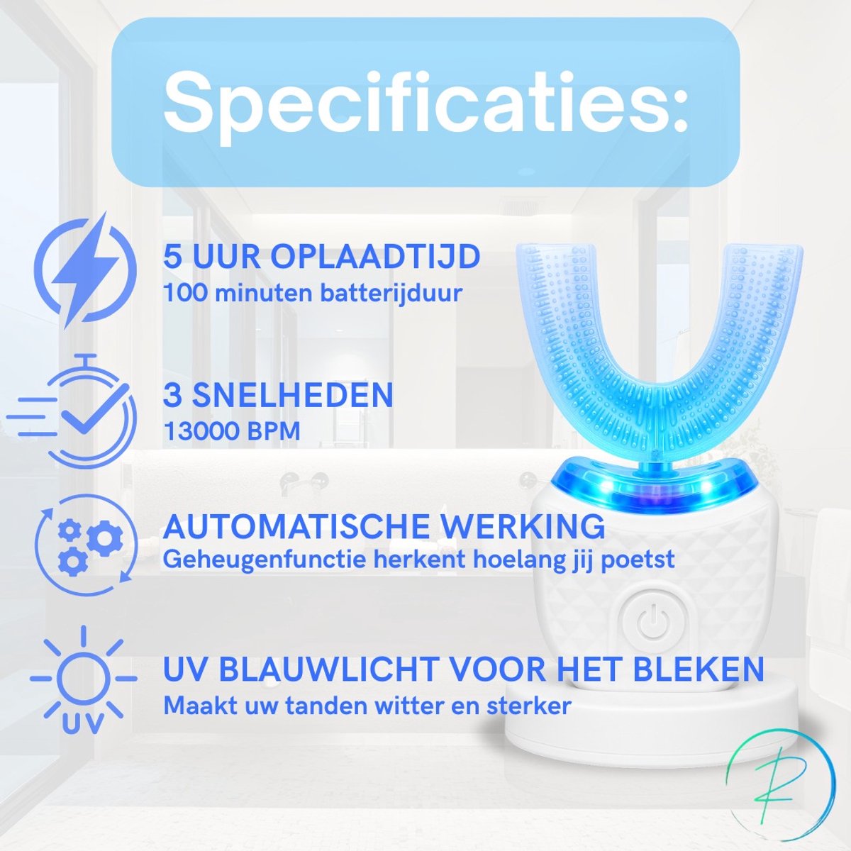 Afbeelding 2 van Redifined® Smartbrush - U-Vormige Tandenborstel - Elektrische Teeth Whitening - UV Blauwlicht - Tanden Bleken & Reinigen - 4 Standen
