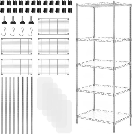 Verstelbare 5-laags stellingkast, heavy-duty metalen garage-opslagrek, voor magazijn, bijkeuken, apotheek, supermarkt, binnen en buiten (kleur: zwart, maat: 63 * 35 * 215 cm