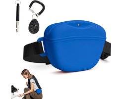 Beloningstasje - Heuptas Hond - Met Clicker En Fluit - Beloningstasje Voor Honden - Trainingstas Hond - Honden Treat Bag - Siliconen Voertasje - Belonings Heuptas - Voertasje Hond -Training Clicker Voor De Hond - Voor Wandelen Of Training - Blauw