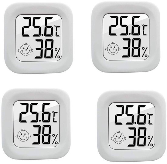 Foto: Hygrometer weerstation luchtvochtigheidsmeter thermometer voor binnen binnenthermometer mini lcd digitale thermometer geschikt voor babykamer ouderenkamer kantoor wijnkelder etc 4 stuks wit