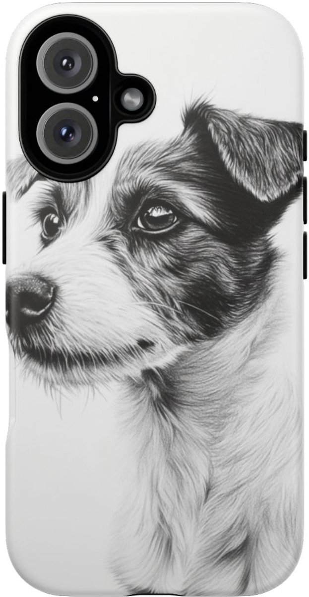Hondenportret in Houtskool en Grafiet – Matte Stevig Hoesje Geschikt voor iPhone 16