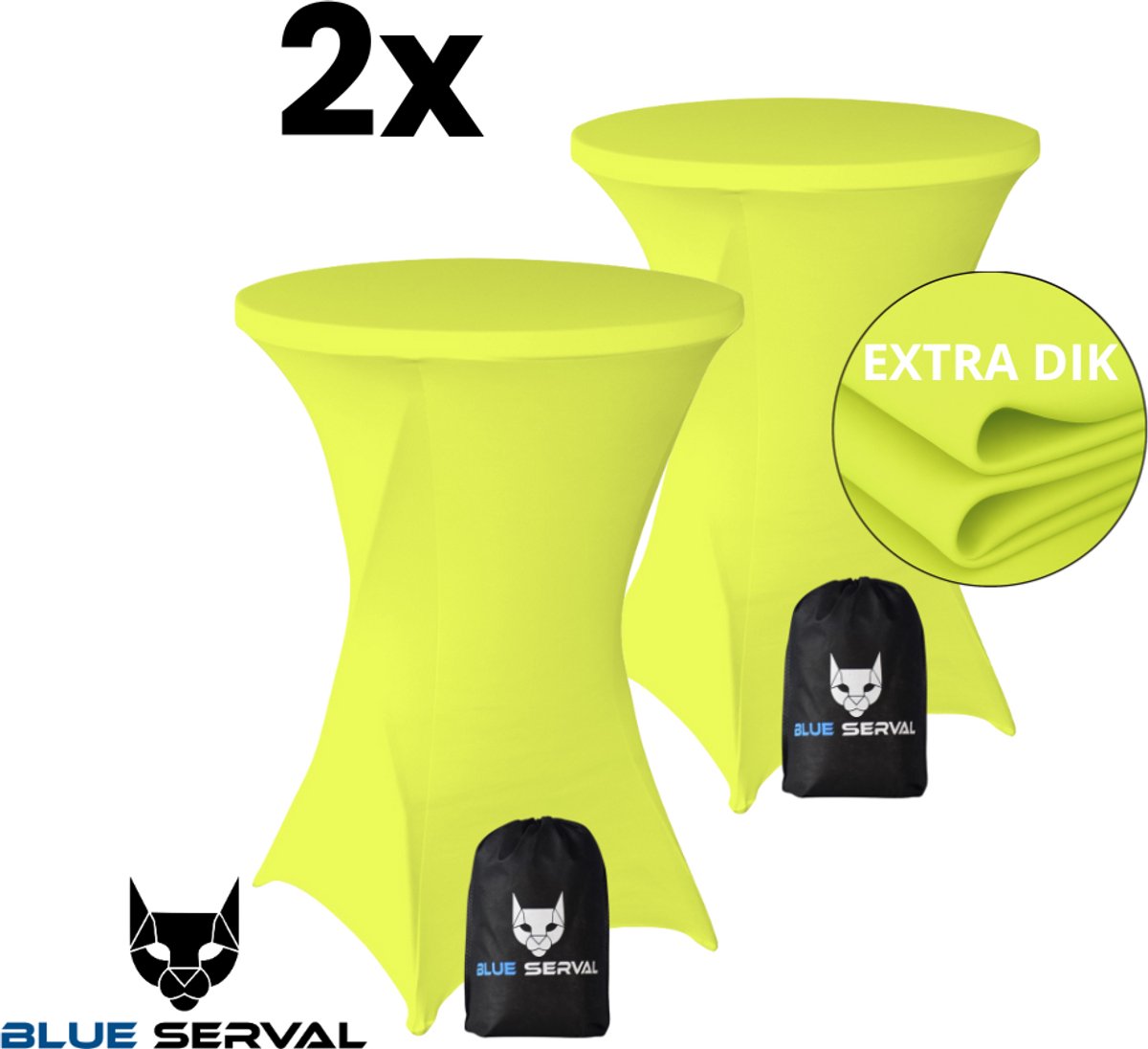 Statafelrok Geel 2x – Extra Dik & Sterk – ∅80-85 x 110 cm – Tafelhoezen voor Statafel – Met Opbergtas – Partytafel Tafelrok – Luxe Stretch Stof - 2 stuks Statafelhoes - Sta Tafel Hoes - Staantafelhoes – Bruiloft - Feest & Decoratie - Blue Serval