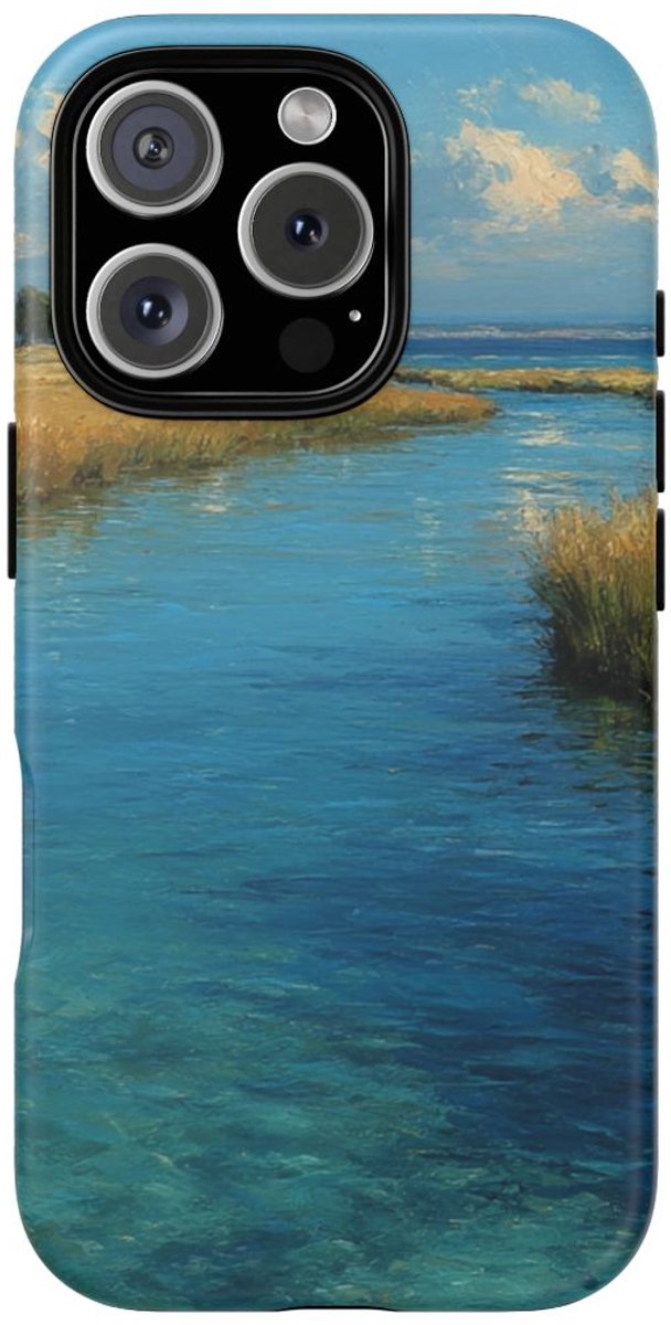 Blauwe Lagune Landschapsschildering – Telefoonhoesje Geschikt voor iPhone 16 Pro