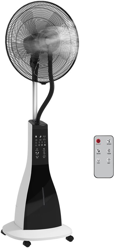 2-in-1 HOMCOM Standventilator met luchtbevochtiger, 3 snelheden, timer, 75° zwenk, afstandsbediening, wit/zwart
