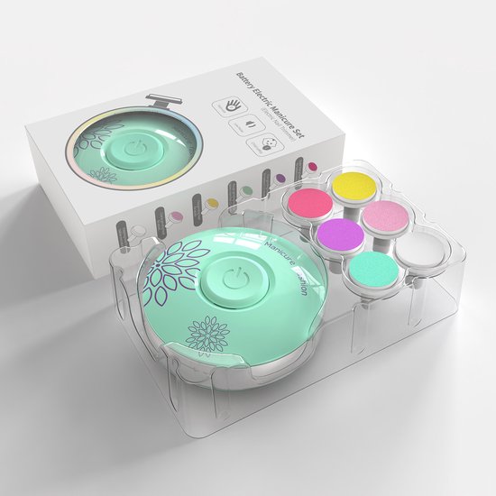 Electrische Baby Nagelvijl - 6 Vijlen - Incl. Batterij - Baby Nagelknipper - Manicureset Baby - Nagelschaartje - Mint Groen van Bo Jungle — afbeelding 5