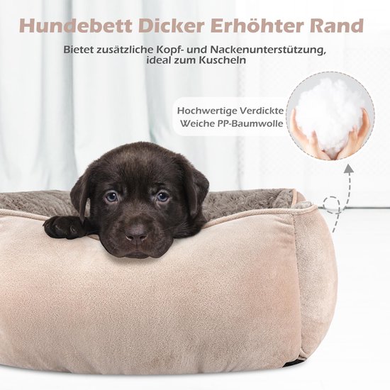 FURTIME Hondenbed, middelgrote honden, hondenmand, wasbaar, antislip, hondenbedden, wollig, hondenmatras met verhoogde randen, hondenbank voor honden en katten, zwart/sterren, 63 x 53 x 20 cm