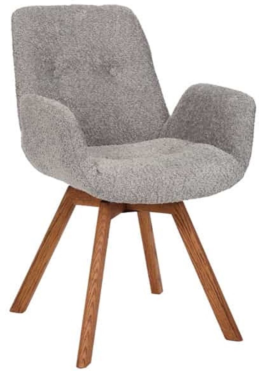 Invicta Interior Draaibare design stoel BALTIC grijs Boucle naturel eiken massief houten poten met armleuning - 44200 Zie omschrijving