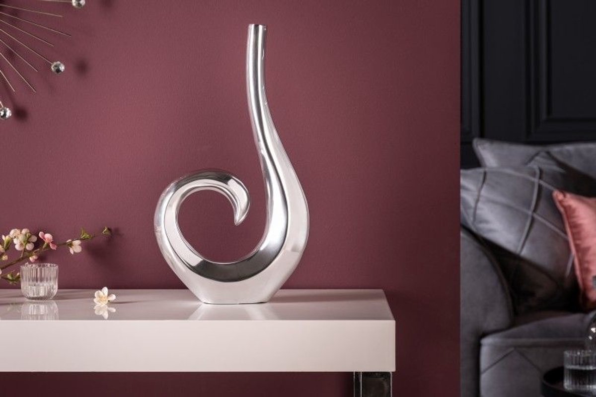 Moderne vaas WAVE 47cm zilver aluminium gepolijst decoratie - 8841