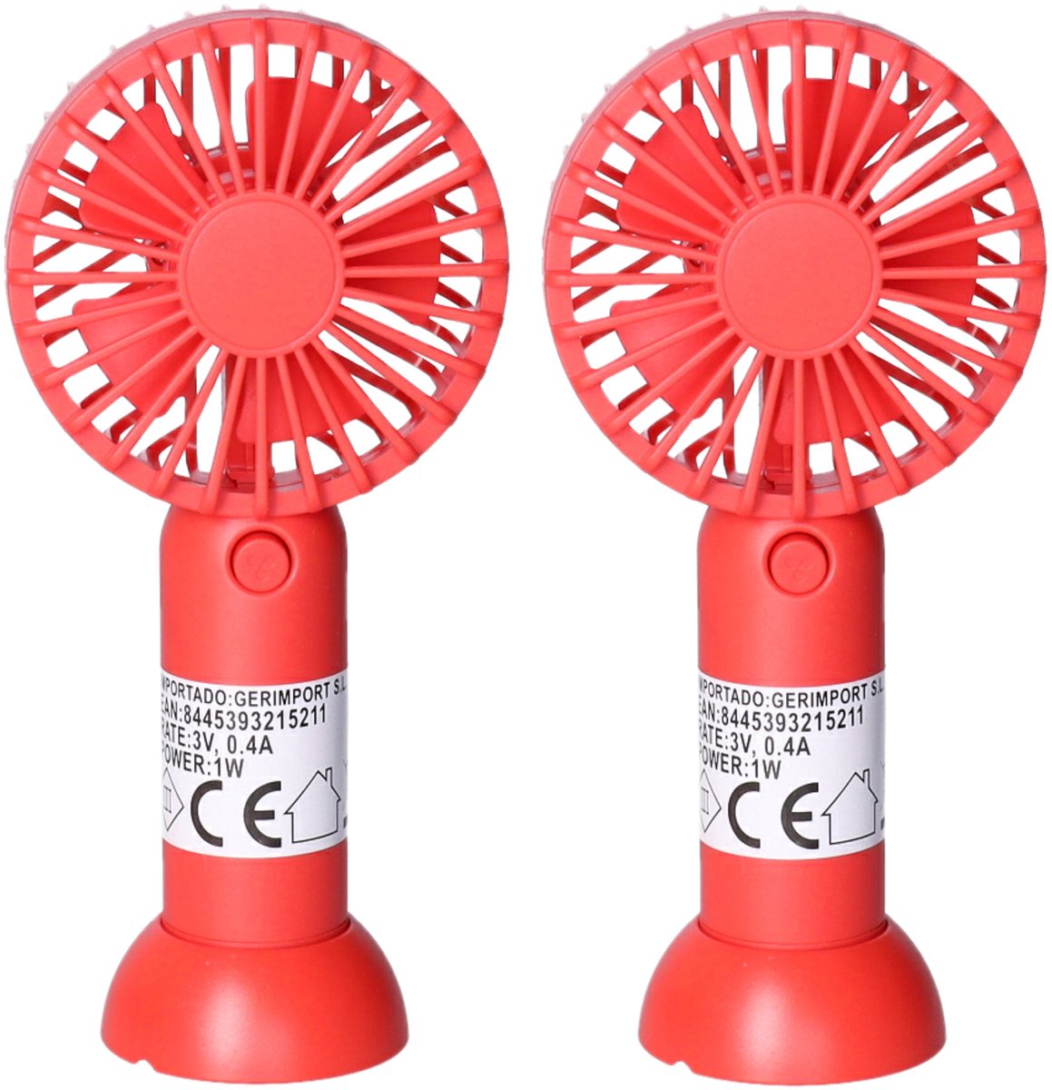 Gerimport Mini ventilator/handventilator - 5x - 8 x 5 x 16 cm - Rood - Verkoeling in zomer