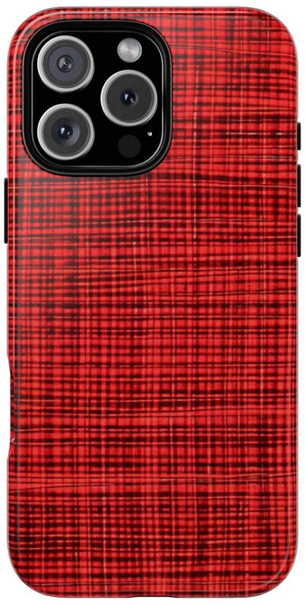 Rood Geruit Textielpatroon – Telefoonhoesje Geschikt voor iPhone 16 Pro Max