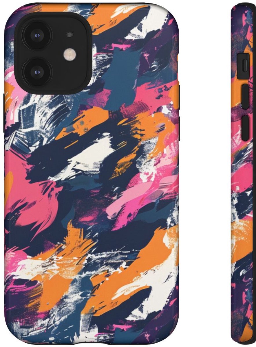 Kleurrijk Abstract Penseelstrepenpatroon – Telefoonhoesje Geschikt voor iPhone 12