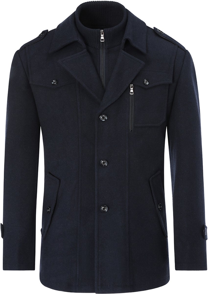 Allthemen Heren Wollen jas met opstaande kraag - Slim Fit Winter Warm Jasje - 3XL