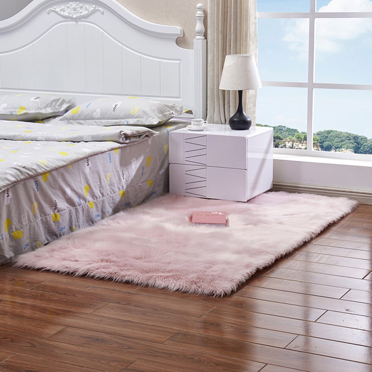 Qelus Roze Imitatie Schapevacht Wasbaar Vloerkleed - 6cm Lang Haar - 50x80cm - Binnen Tapijt voor Slaapkamer Woonkamer