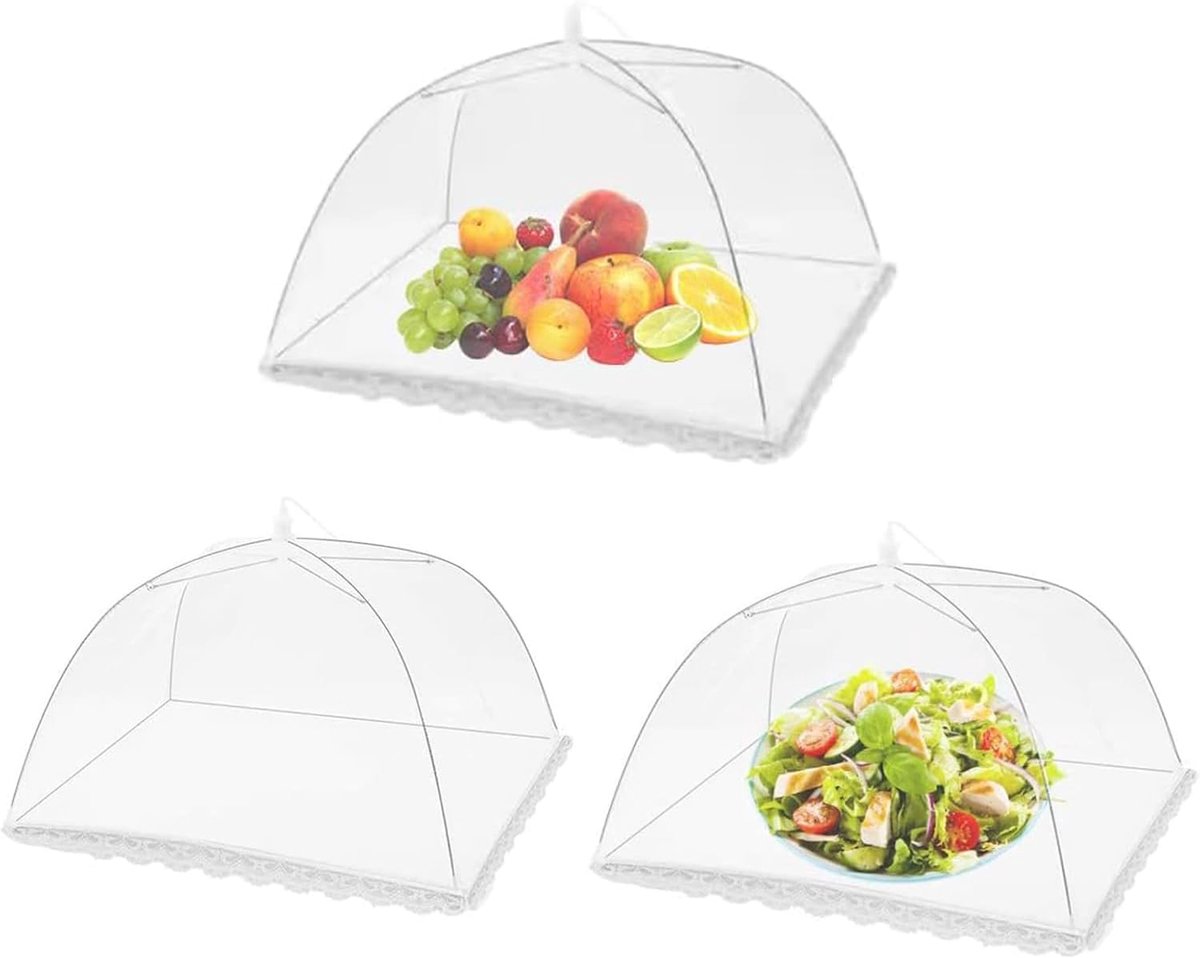 3 Stuks Pop-Up Voedselhoezen - Opvouwbaar Gaas - Voor Voedselbescherming Buiten - Ø 35.6 cm