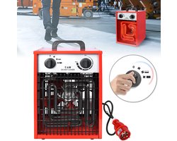 5KW ventilatorkachel elektrische kachel industriële elektrische kachel 3 verwarmingsstanden elektrische kachel overbelastingsbeveiliging thermostaat voor binnen en buitengebruik 400 V/3~50 Hz Alleen geschikt voor industriële stroomvoorziening Rood