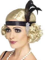 Hoofdband zwart met veren | Black Satin Charleston Headband