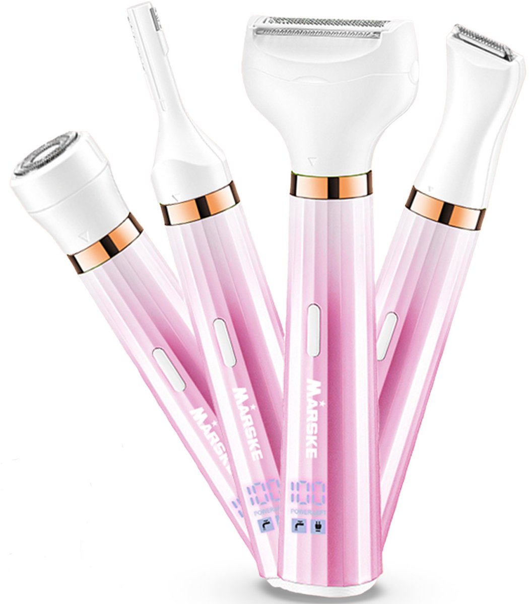 Smart-tech® Ladyshave 4-in-1 Voor Vrouwen - Nat & Droog Scheren - Digitaal Display - Scheerapparaat- Oplaadbaar - Gezicht/Bikinilijn/Wenkbrauw/Neus/Oor - Roze