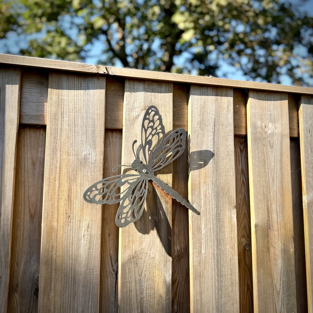 Cortenstaal Libelle Wanddecoratie L (30 cm) – Tuindecoratie van Metaal – Roestkleurige Dragonfly – Weerbestendig Buiten Ornament