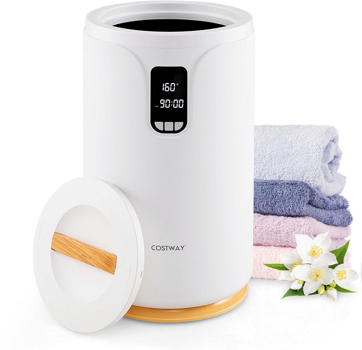 COSTWAY Emmer handdoekverwarmer, 20 liter, handdoek-warmteapparaat met ledlicht, 0,5-24 uur vertragingstimer, 30/60/90 min. opwarmtijd, elektrische verwarming voor handdoeken, badjassen, wit