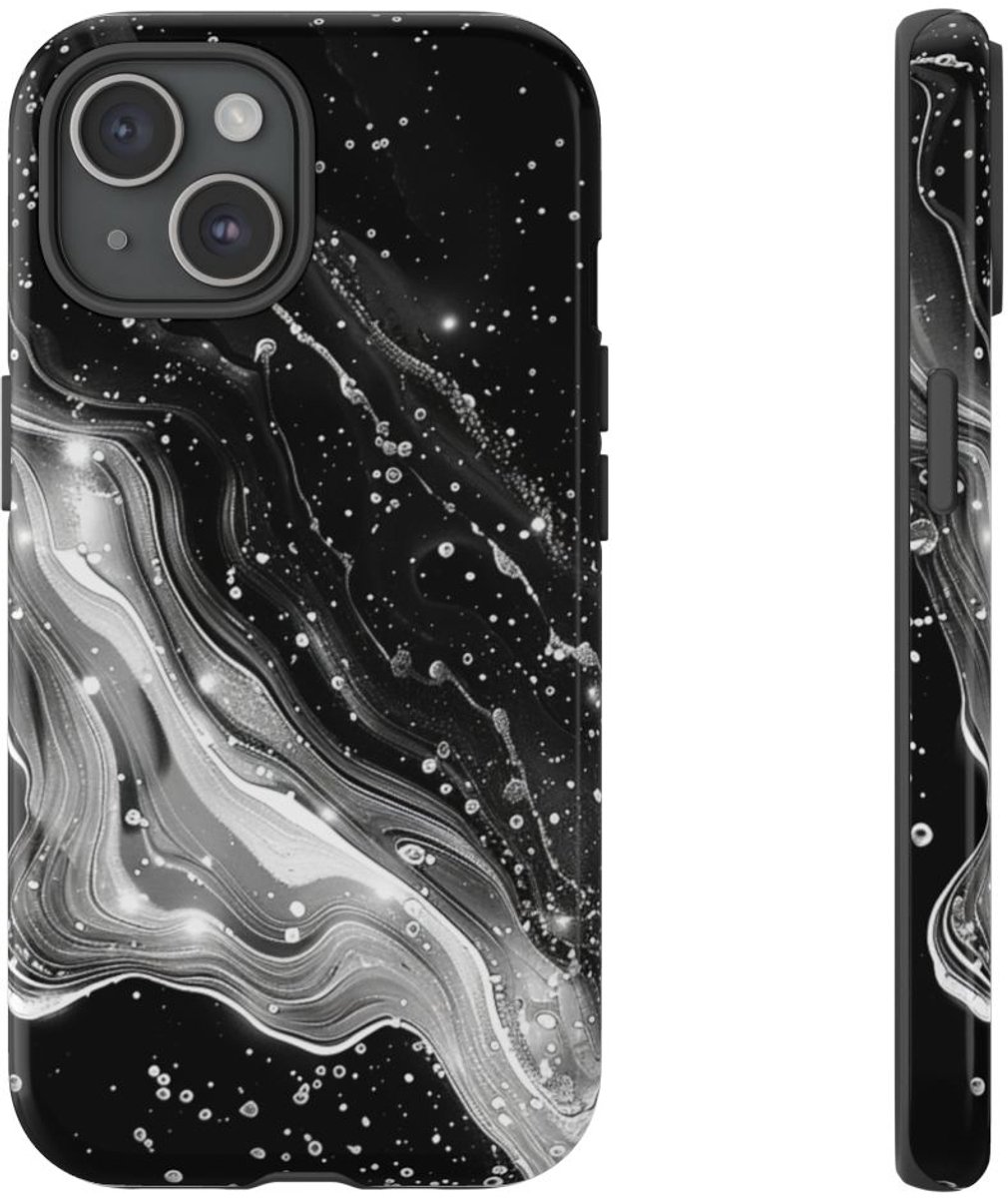 Zwart-Wit Abstracte Galaxie – Telefoonhoesje Geschikt voor iPhone 15