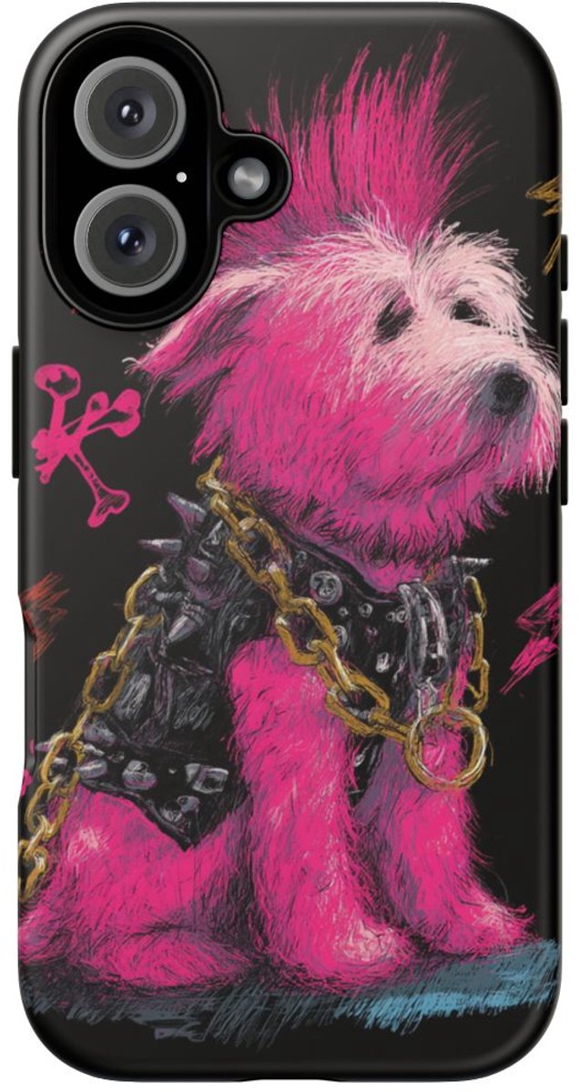 Roze Mohawk Punk Hond Illustratie – Telefoonhoesje Geschikt voor iPhone 16