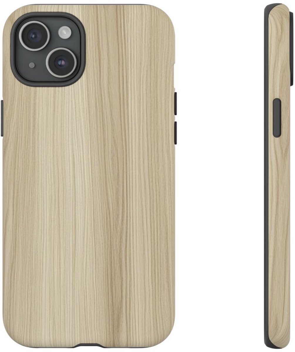 Minimalistische Licht Houten Textuur – Telefoonhoesje Geschikt voor iPhone 15 Plus
