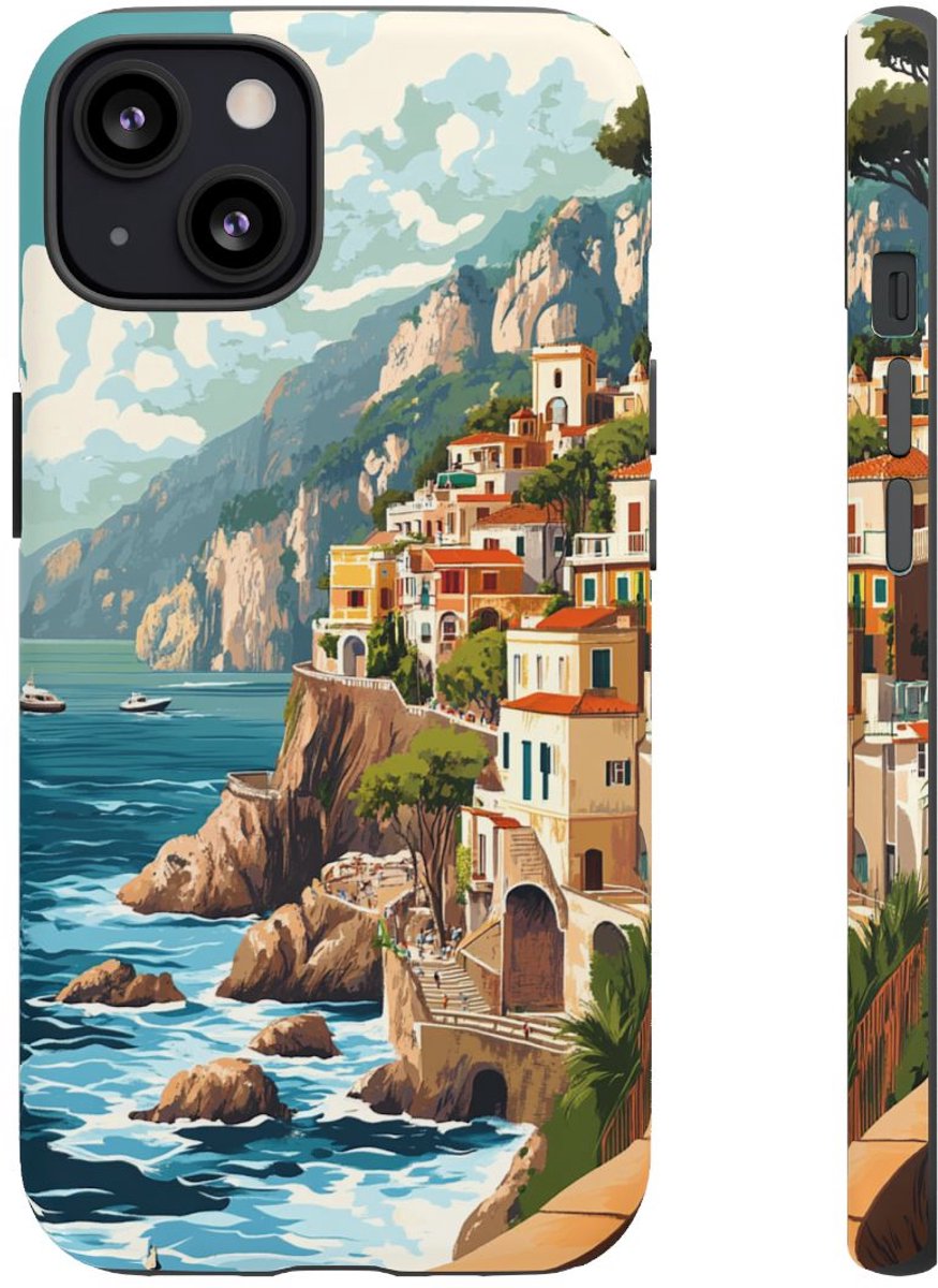 Retro Illustratie van de Amalfikust – Telefoonhoesje Geschikt voor iPhone 13
