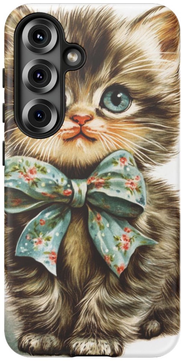 Schattige Retro Kitten met Strik – Telefoonhoesje Geschikt voor Galaxy S25