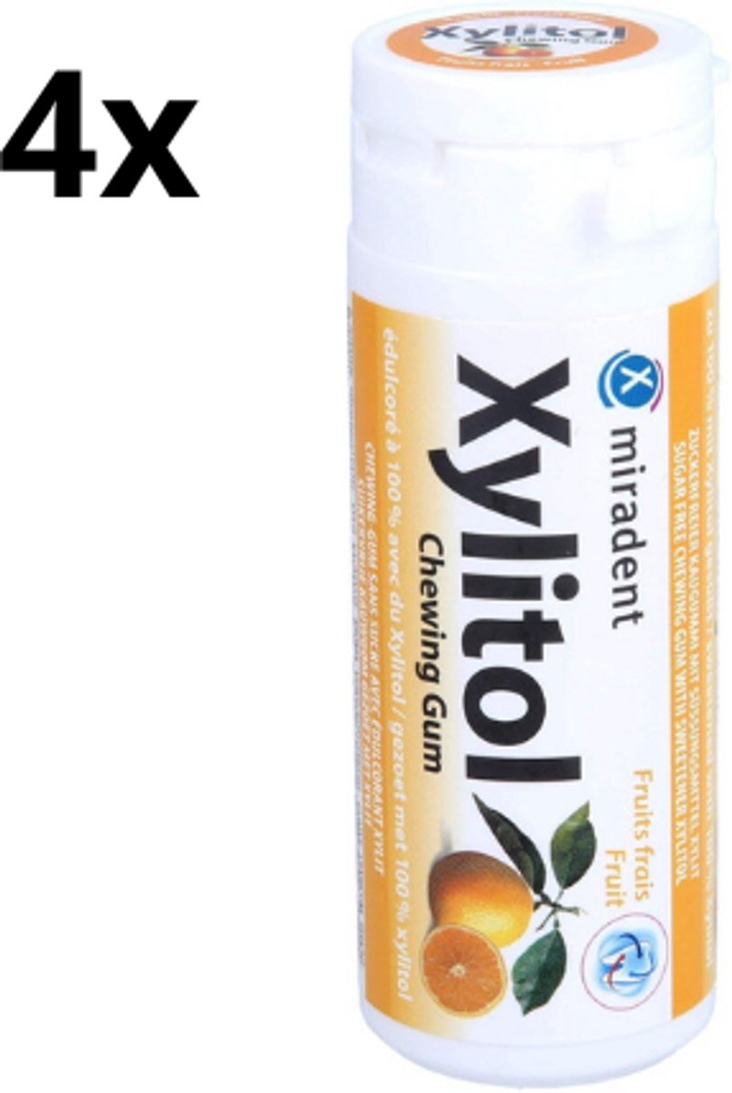 Miradent Xylitol Kauwgom | Fruit | 4 x 30 stuks | Voordeelverpakking