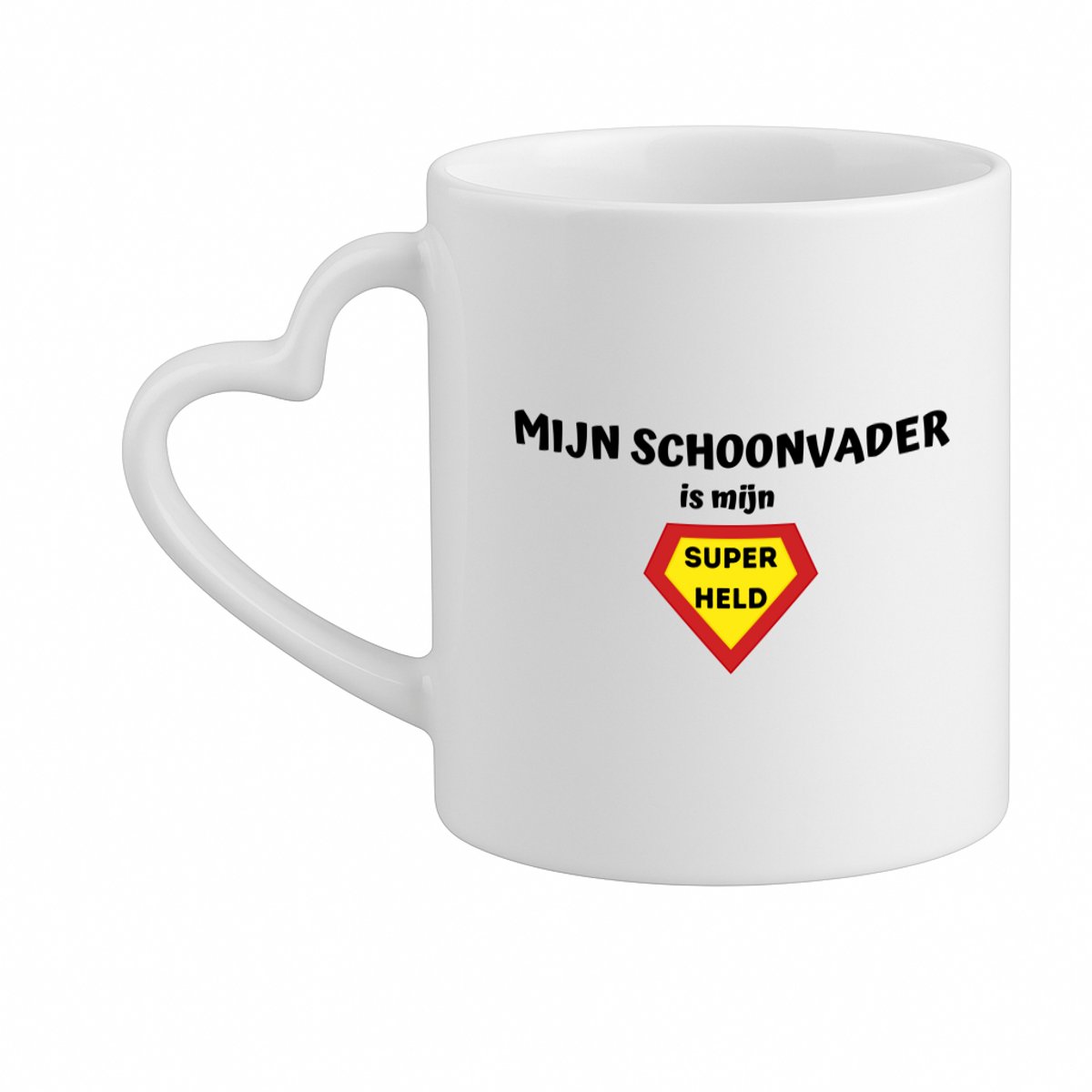Hacebo® - mijn schoonvader is mijn superheld koffiebeker met hart oor wit - Papa - super schoonvader - thee mok - koffie beker - vader cadeautjes - vaderdag - verjaardag - geschenk - kado - koffiemok - 330 ML