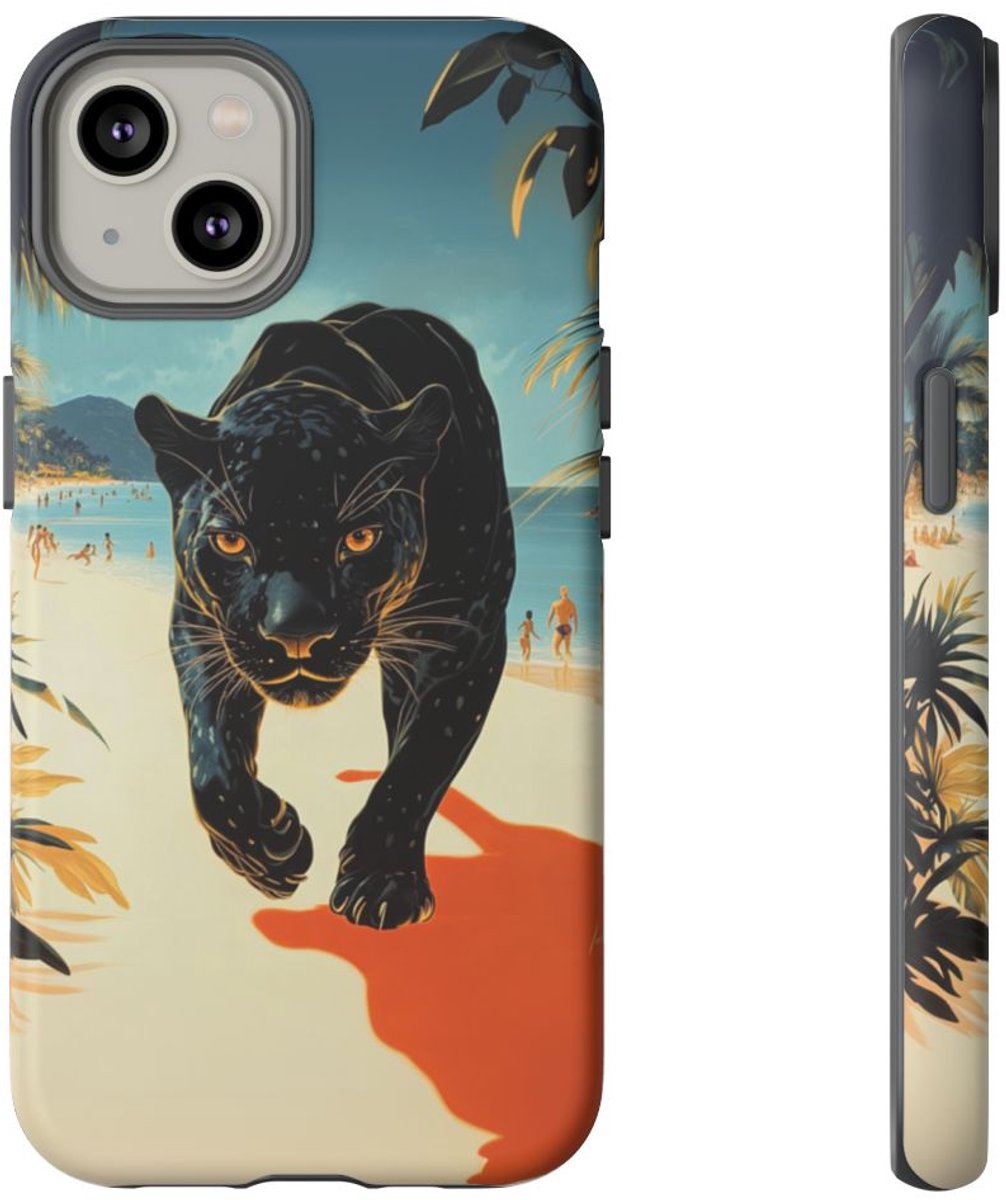 Zwarte Panter op het Strand – Telefoonhoesje Geschikt voor iPhone 14