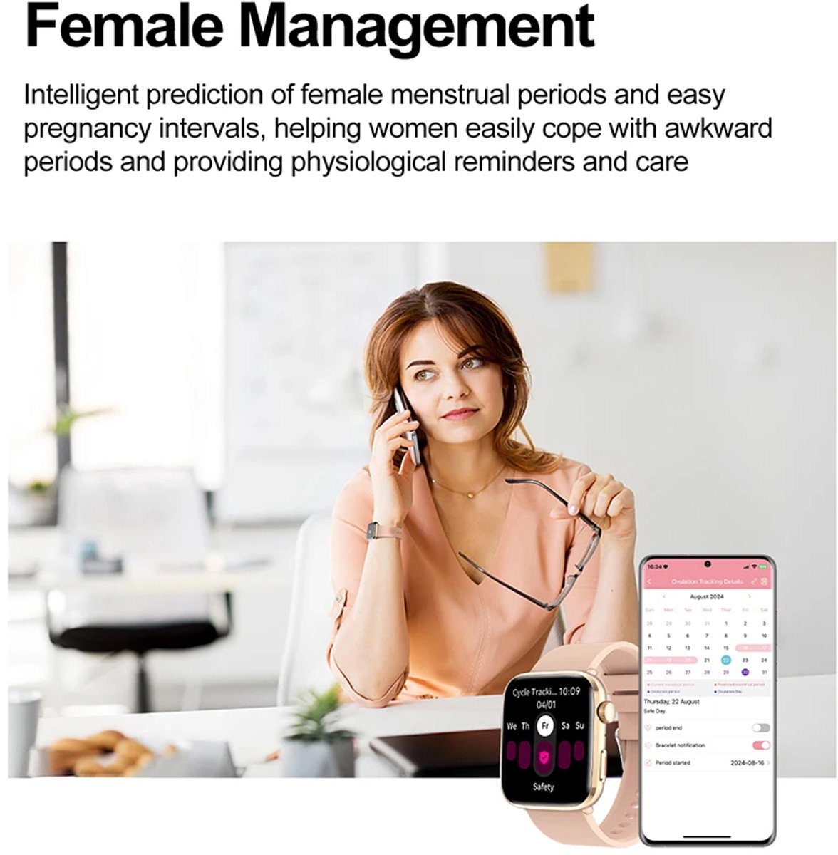 Afbeelding 3 van Slimme Smartwatch Dames Goud AMOLED Scherm, NFC,